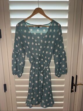 Polka Dot Wrap Dress in Teal and White